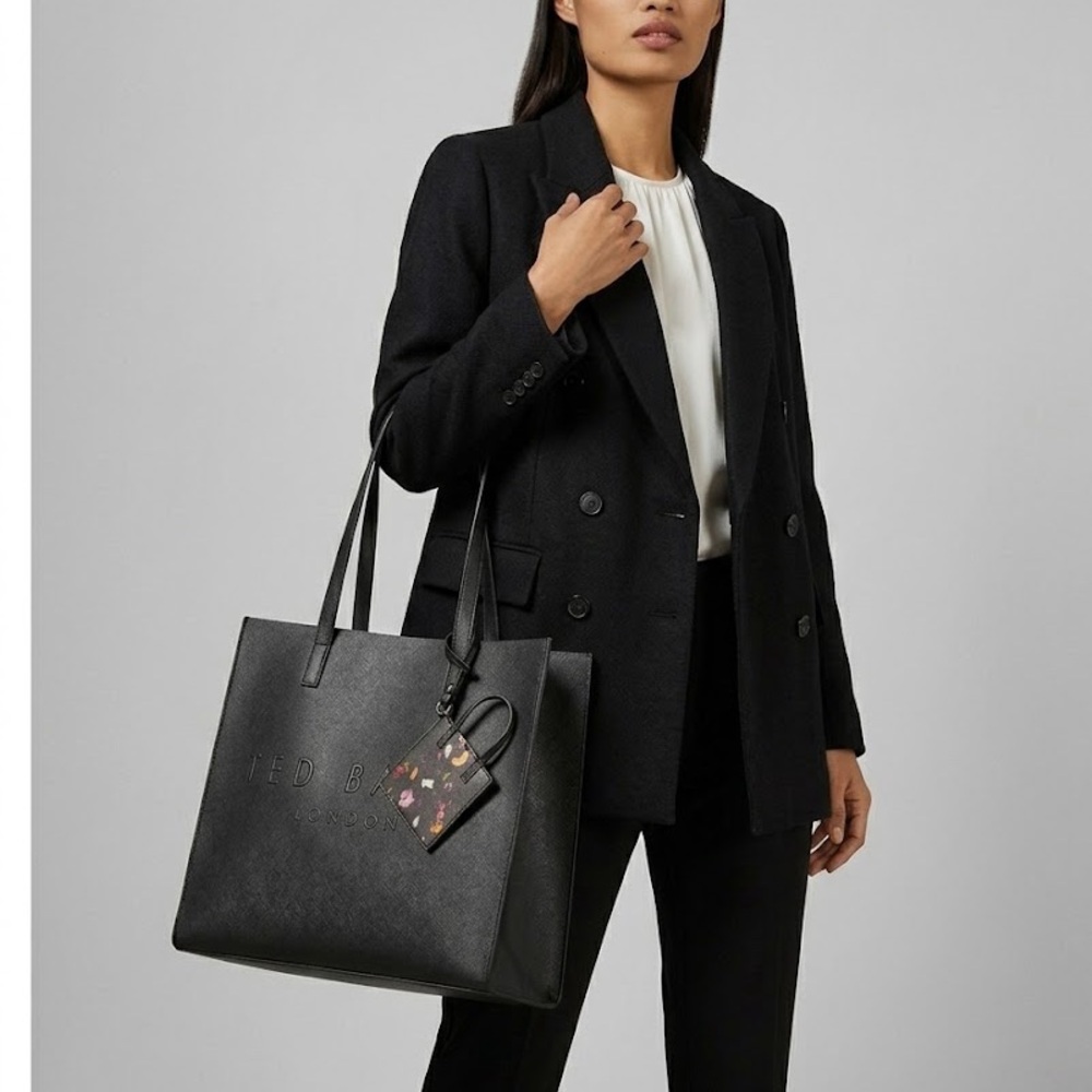 Ted Baker London The Icon Embossed Logo Black Tote Bag Floral Pouch/Card Holder